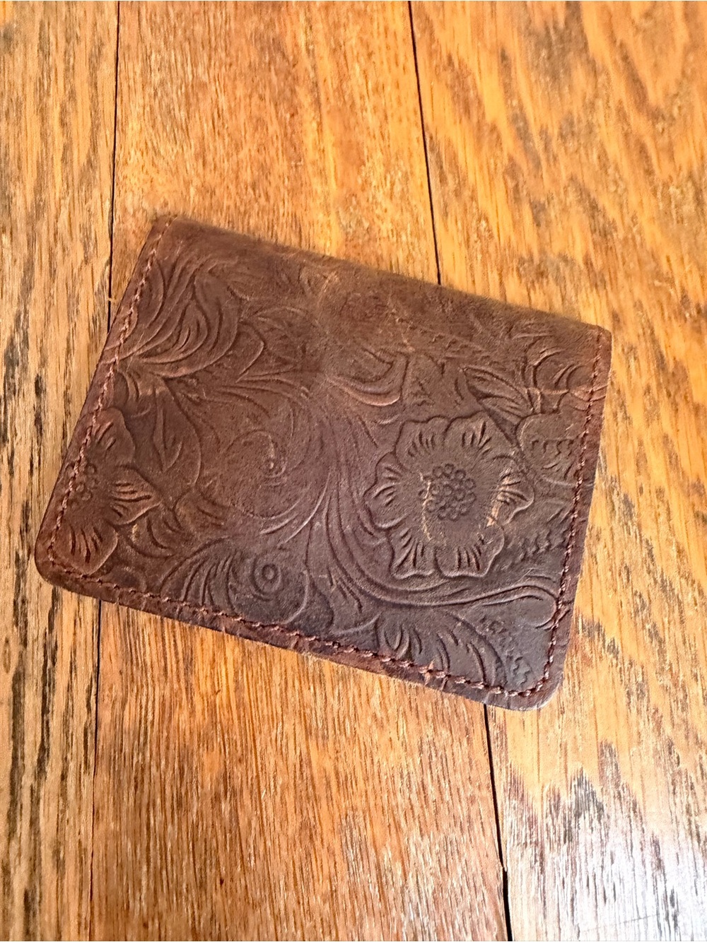 Western Tan Floral Leather Multi Card Wallet Tooled Full Grain Leather
